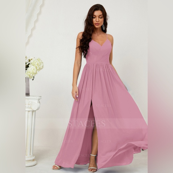 Chiffon Bridesmaid Dress in Mauve - Picture 2 of 6